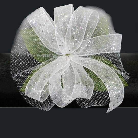 JAM Paper White Corsage Wristlet with Silver Sparkles